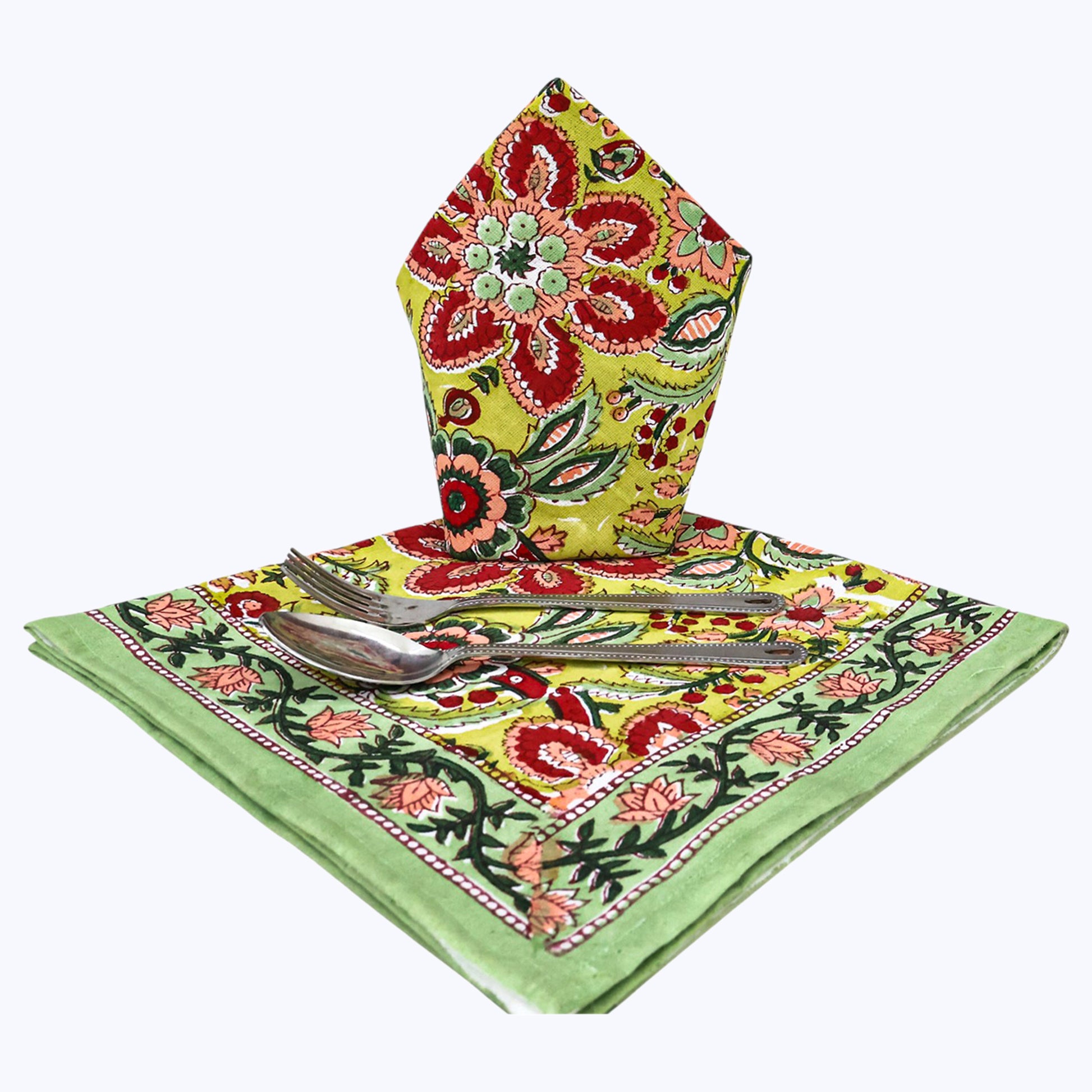 Indian Hand Block Printed Cotton Napkins Set Of 4 - My Store