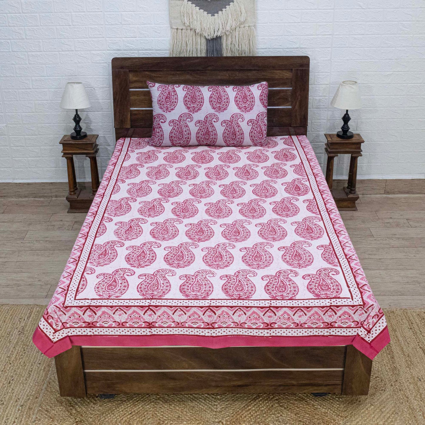 Cotton Bedsheet – Hand Block Floral Print – Red & White – King, Queen, Twin Sizes - My Store