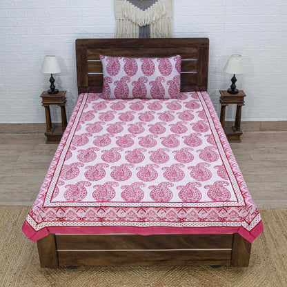 Cotton Bedsheet – Hand Block Floral Print – Red & White – King, Queen, Twin Sizes - My Store