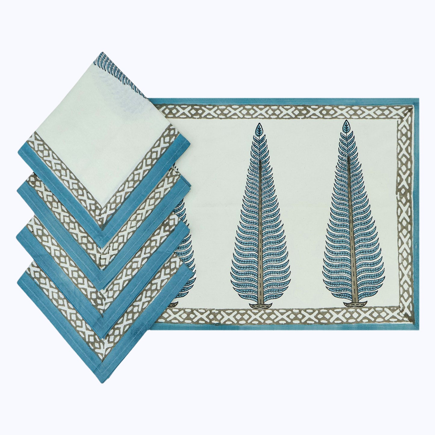 Indian Handmade Block Printed Cotton Blue and White Napkins Set Of 4 - My Store