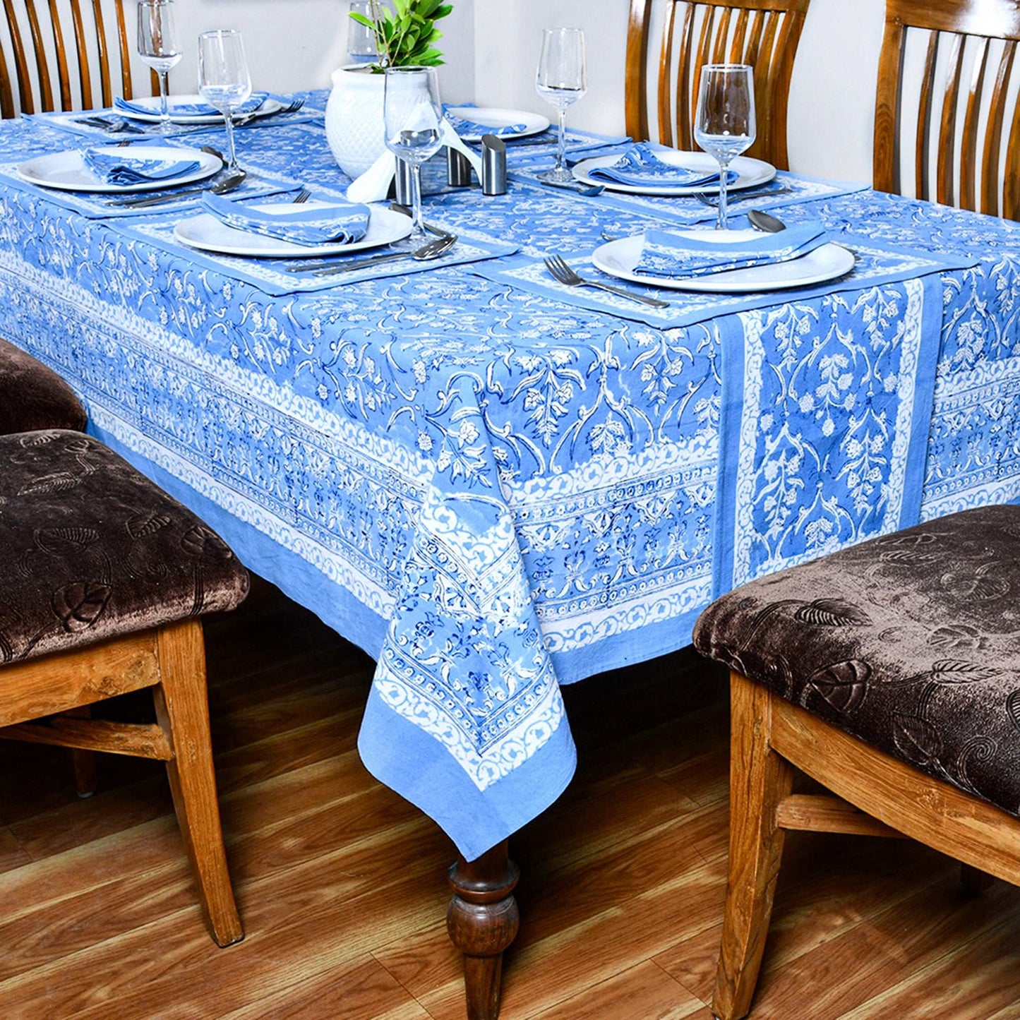 Sky Blue Cotton Tablecloths For Rectangle Tables - My Store