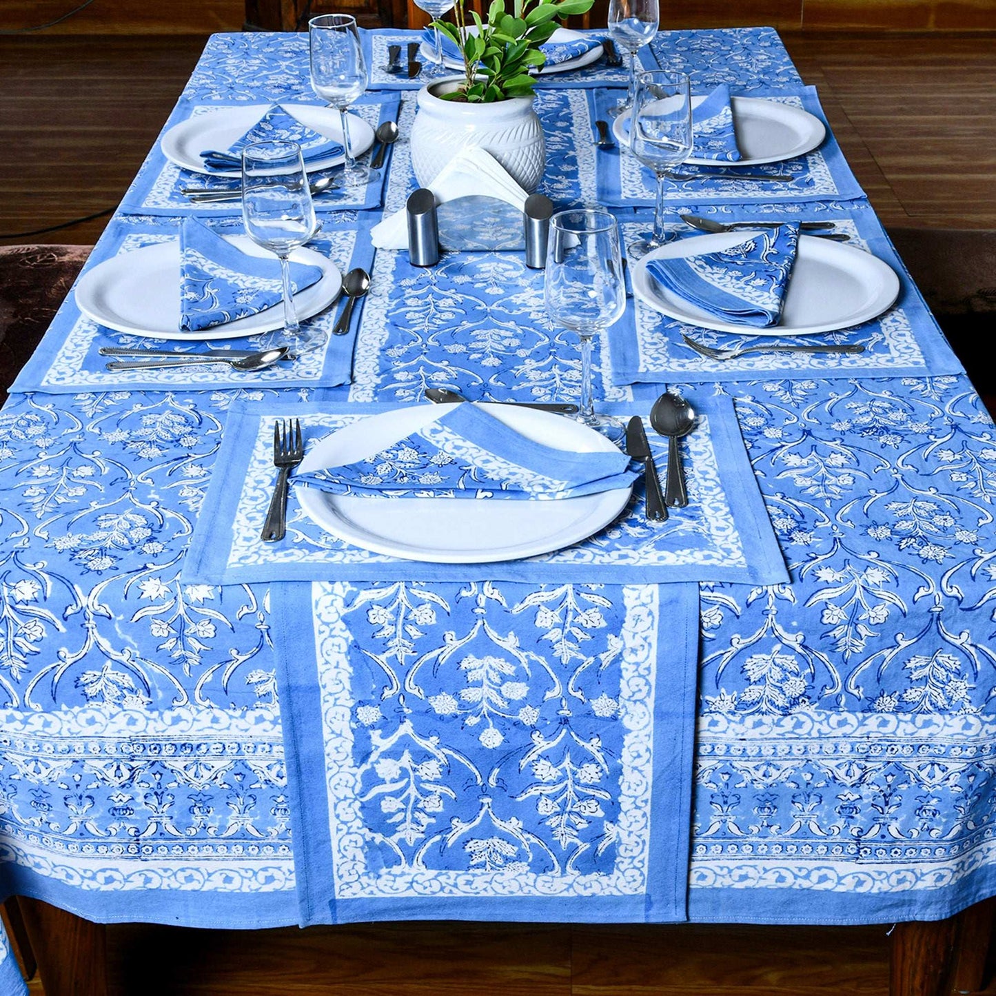 Sky Blue Cotton Tablecloths For Rectangle Tables - My Store