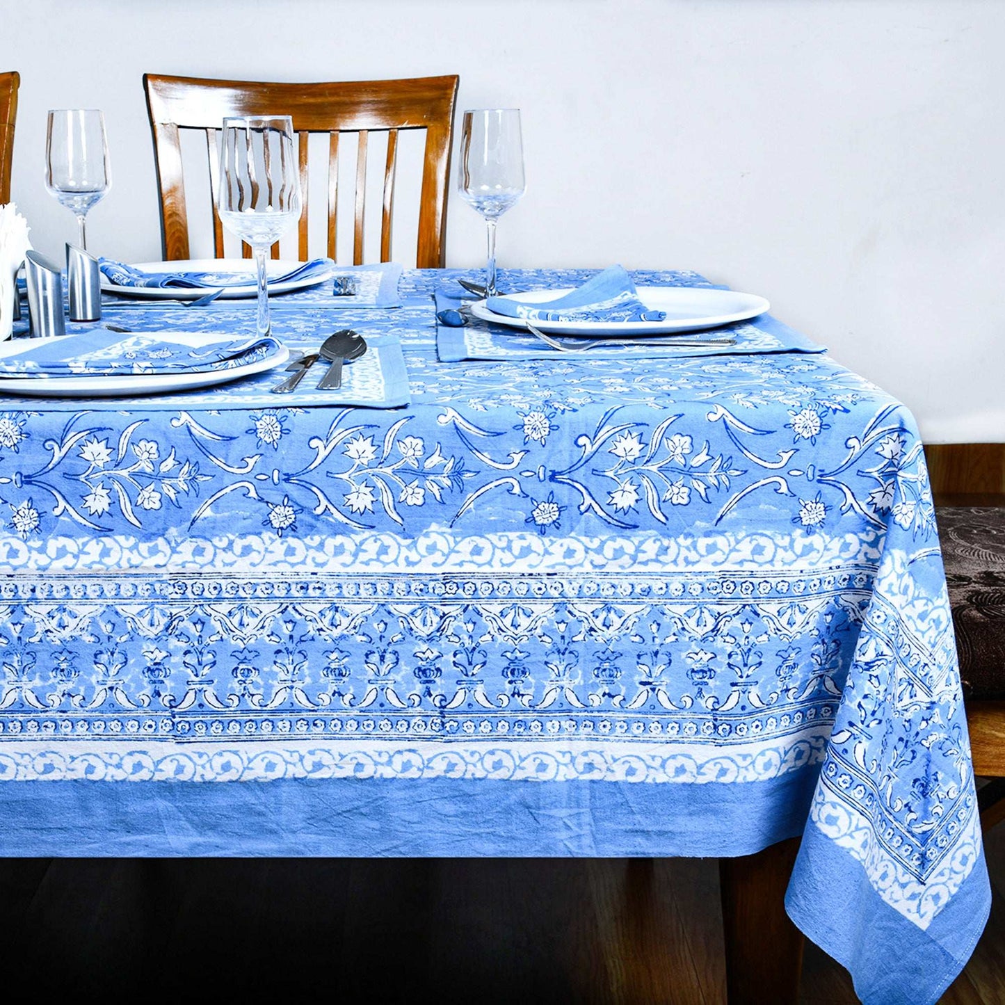 Sky Blue Cotton Tablecloths For Rectangle Tables - My Store