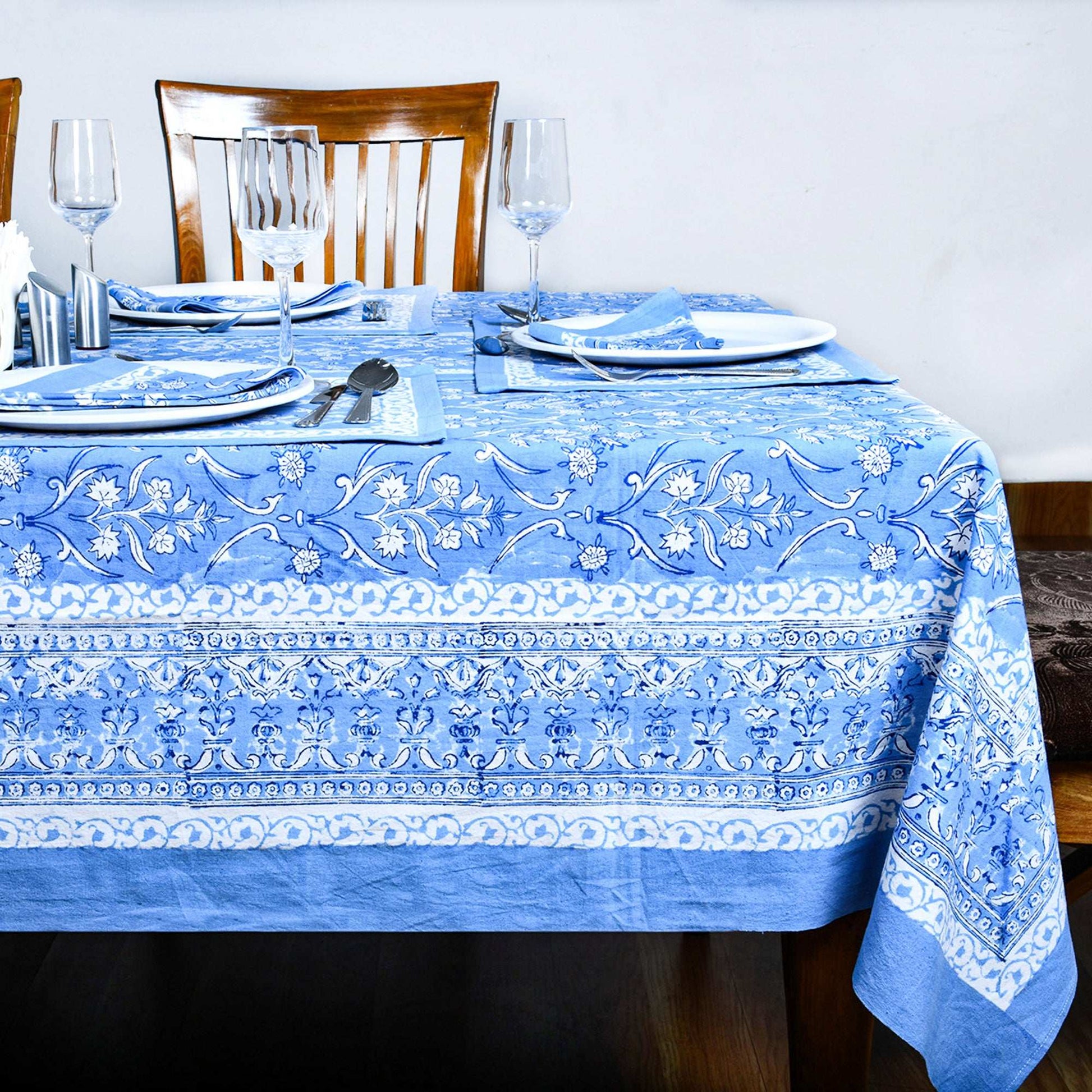 Sky Blue Cotton Tablecloths For Rectangle Tables - My Store