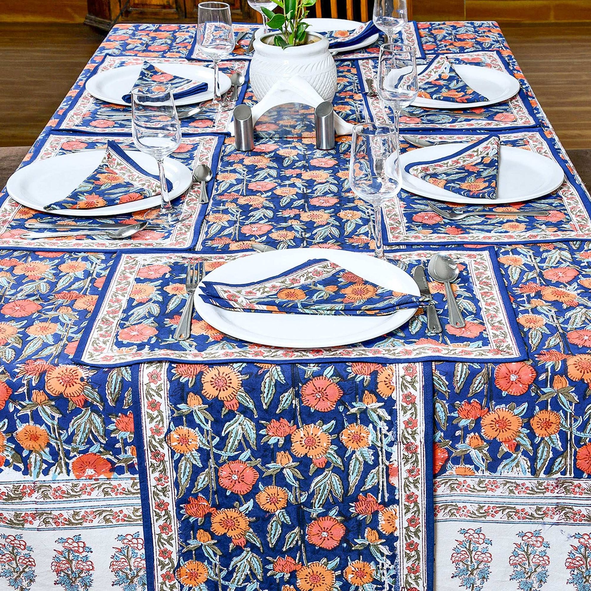 Floral Block Printed Table Cloth For Dinning Decoration - My Store