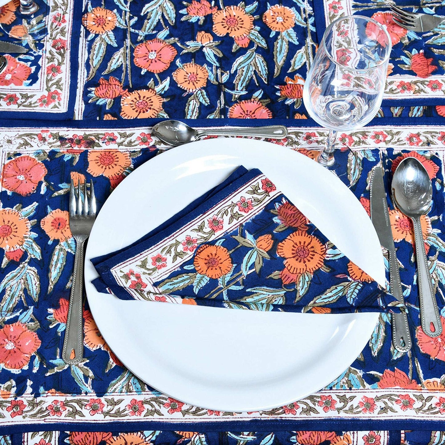 Floral Block Printed Table Cloth For Dinning Decoration - My Store