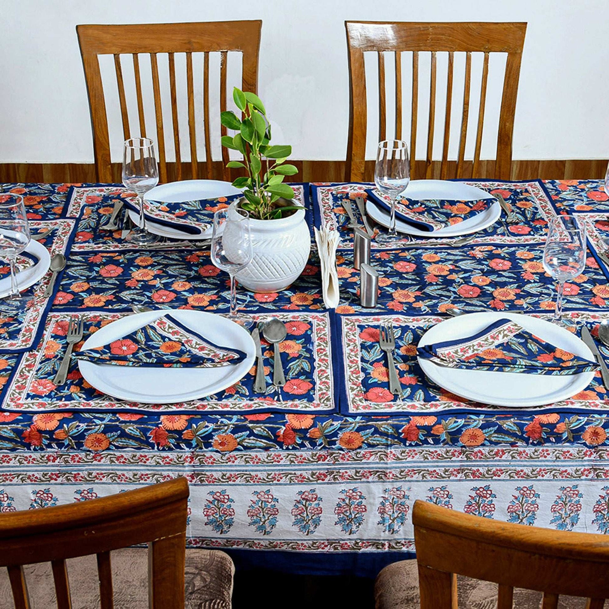Floral Block Printed Table Cloth For Dinning Decoration - My Store