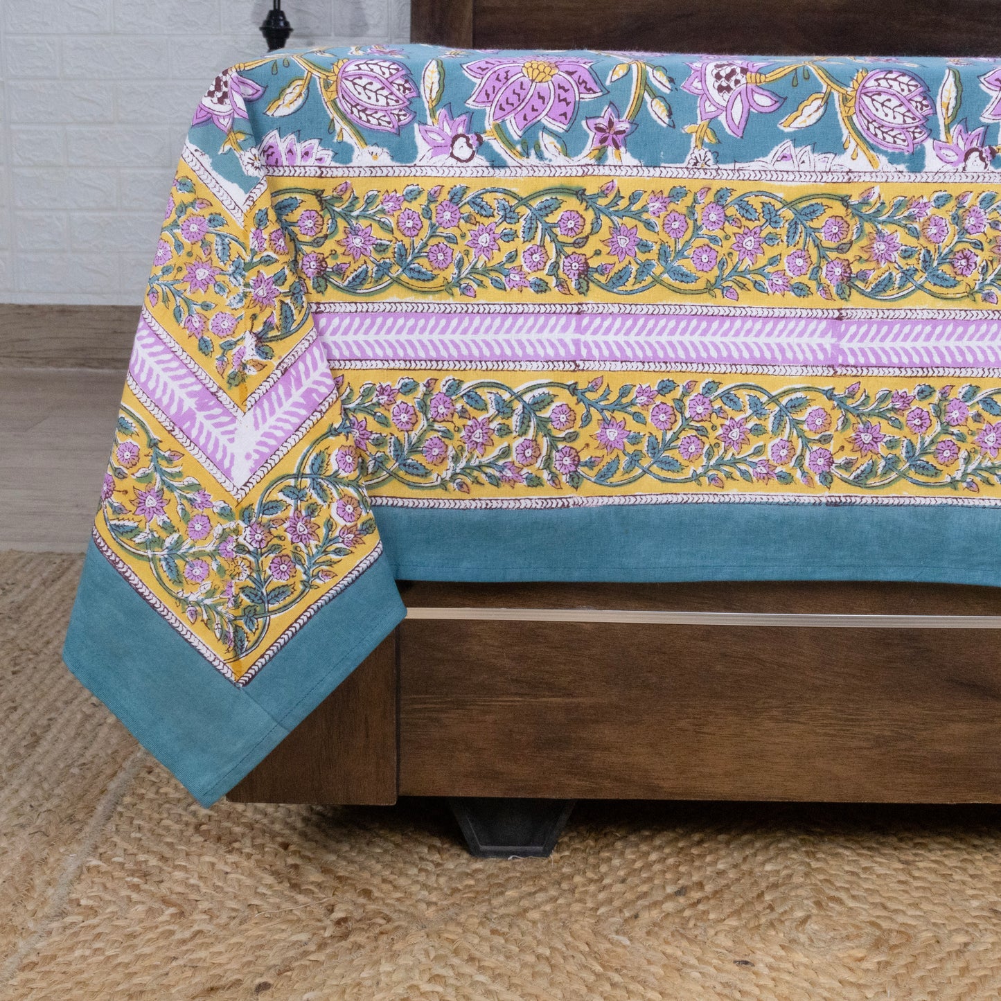 Cotton Bedsheet – Hand Block Floral Print – Green and Pink – King, Queen, Twin Sizes - My Store