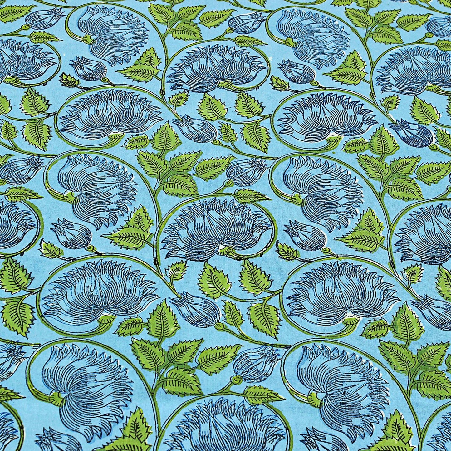 Blue & Green Hand Block Printed Tablecloth For Dining Decor - My Store