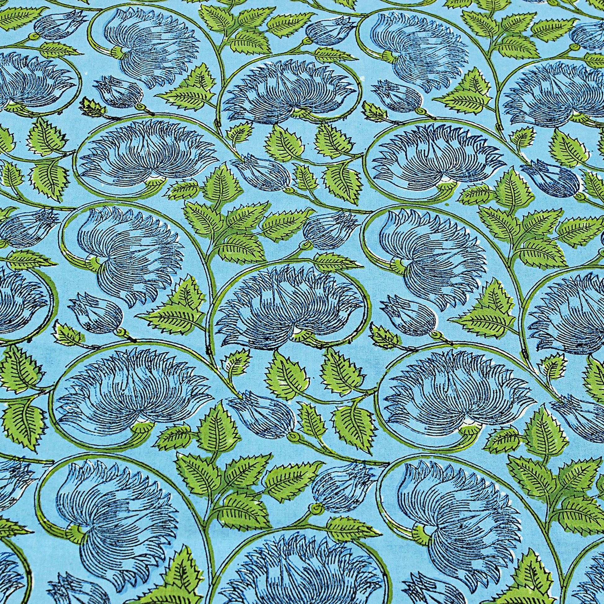 Blue & Green Hand Block Printed Tablecloth For Dining Decor - My Store
