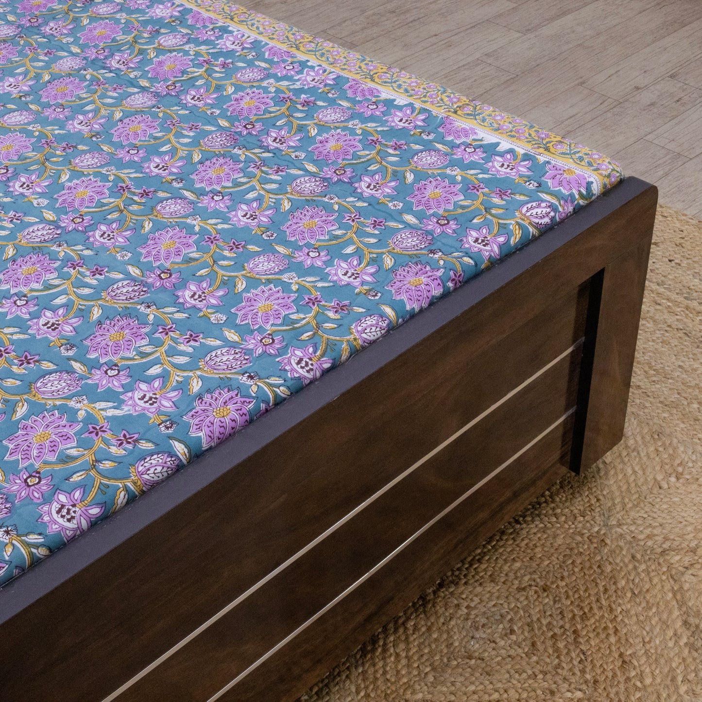 Cotton Bedsheet – Hand Block Floral Print – Green and Pink – King, Queen, Twin Sizes - My Store