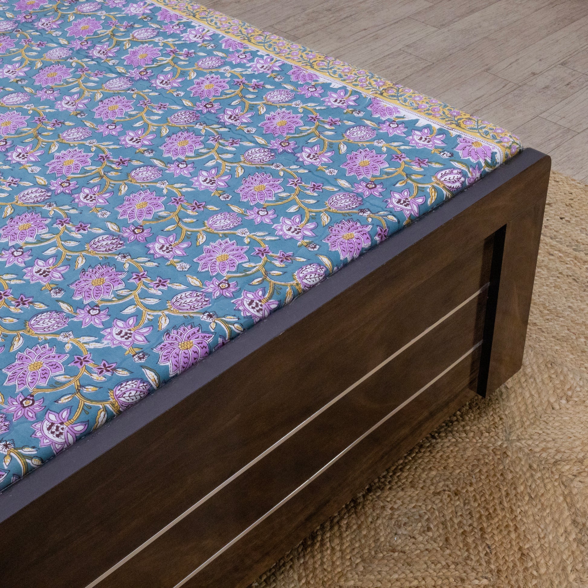 Cotton Bedsheet – Hand Block Floral Print – Green and Pink – King, Queen, Twin Sizes - My Store