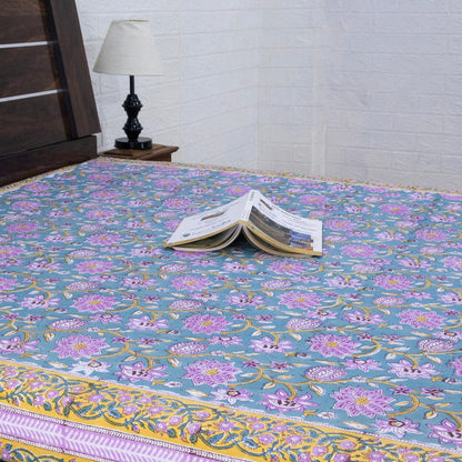 Cotton Bedsheet – Hand Block Floral Print – Green and Pink – King, Queen, Twin Sizes - My Store