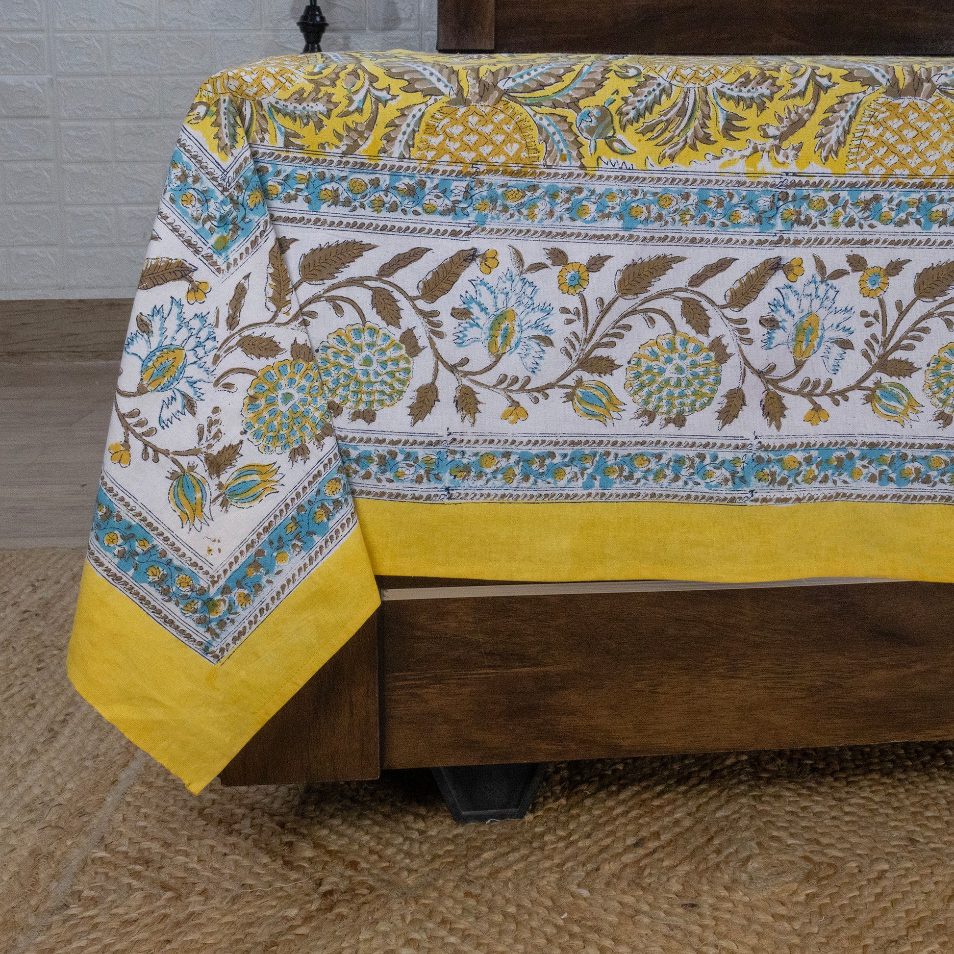 Cotton Bedsheet – Hand Block Floral Print – Yellow and Brown – King, Queen, Twin Sizes - My Store