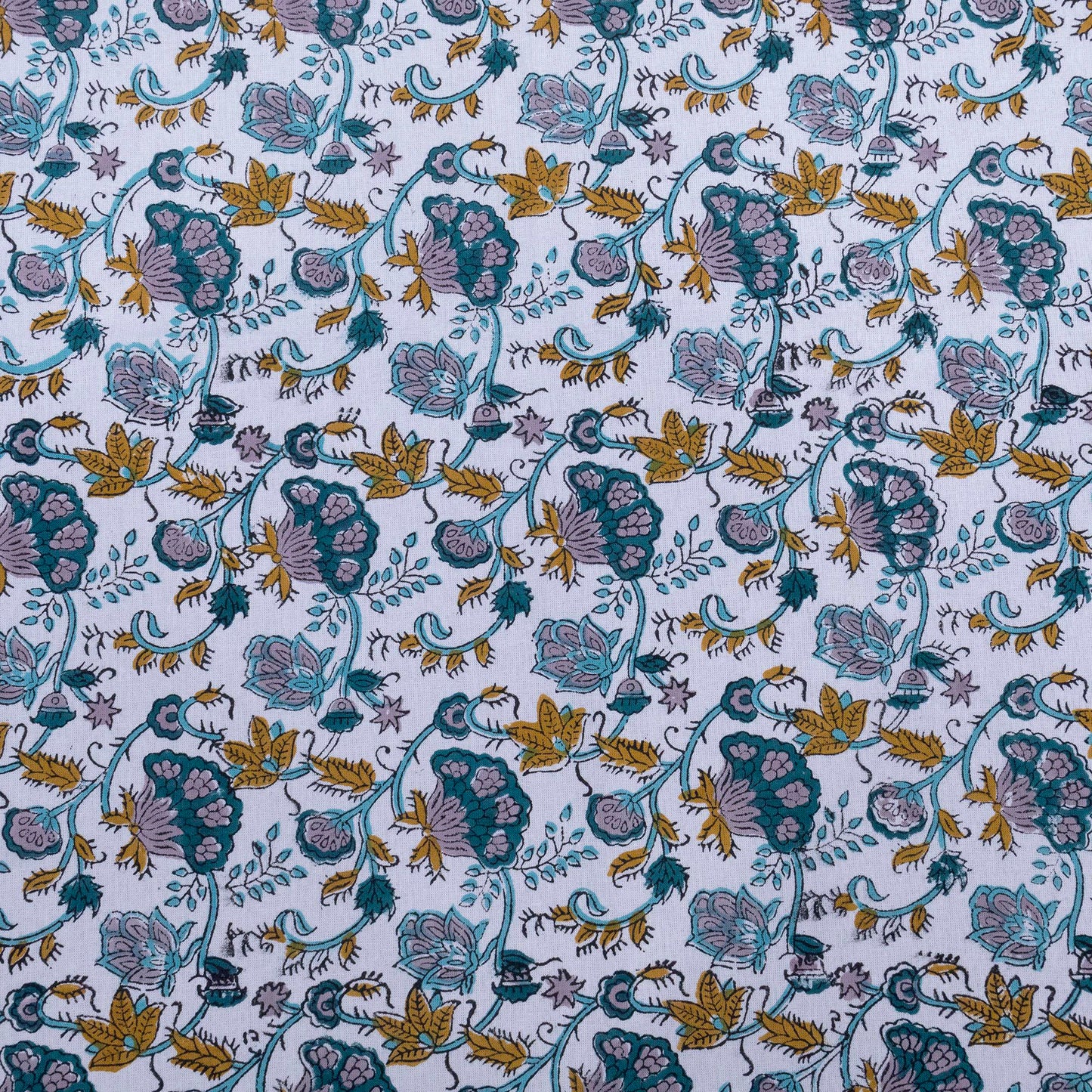 Indian Handmade Block Printed Blue and Yellow Floral Pattern Cotton Bed sheet For living Room, Kids Room - My Store