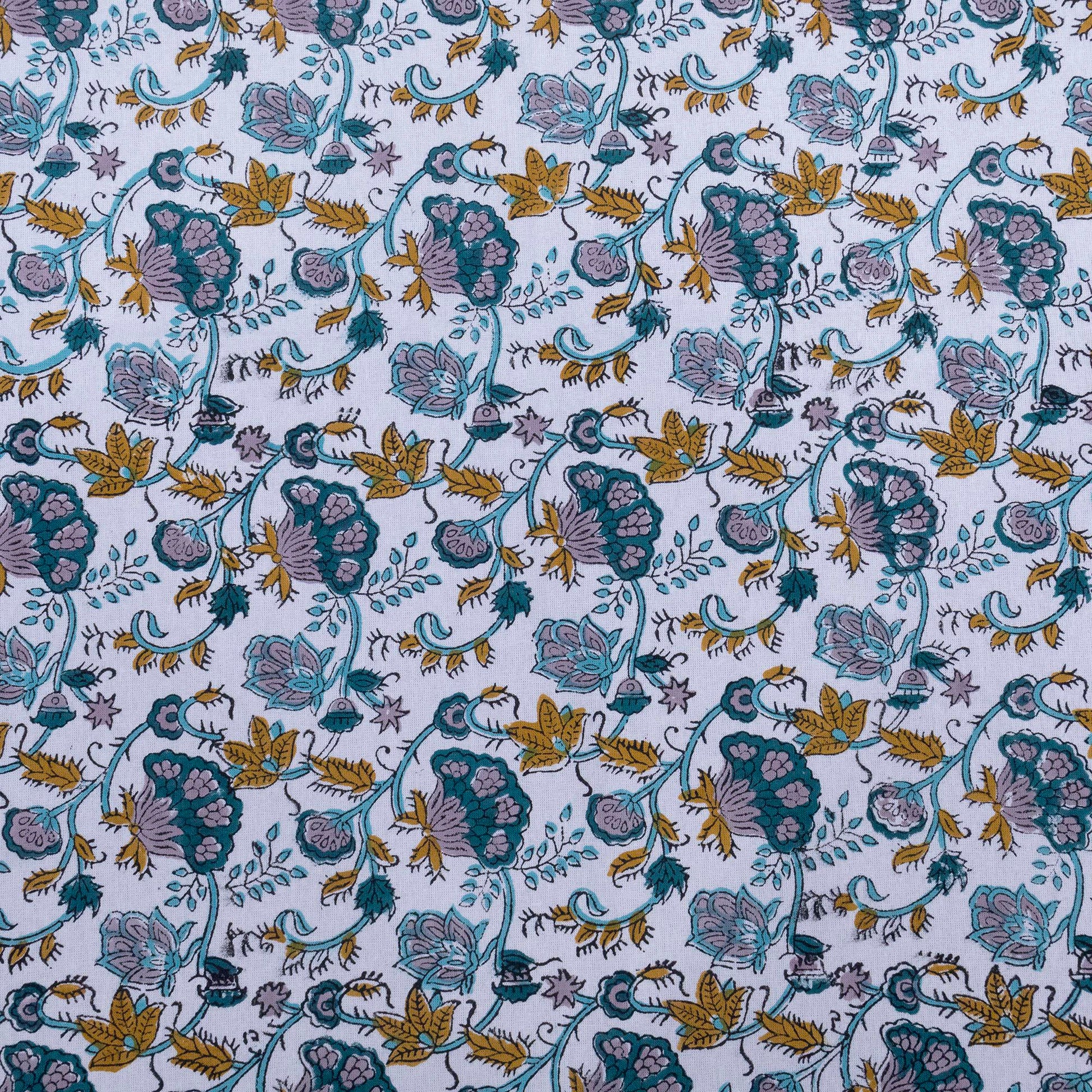 Indian Handmade Block Printed Blue and Yellow Floral Pattern Cotton Bed sheet For living Room, Kids Room - My Store