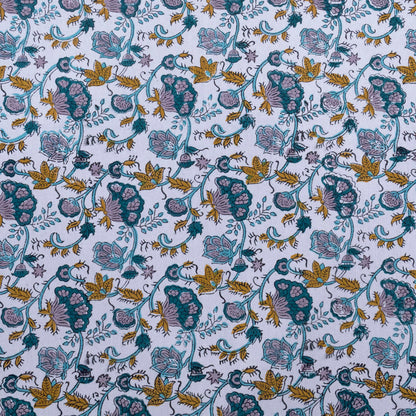 Indian Handmade Block Printed Blue and Yellow Floral Pattern Cotton Bed sheet For living Room, Kids Room - My Store