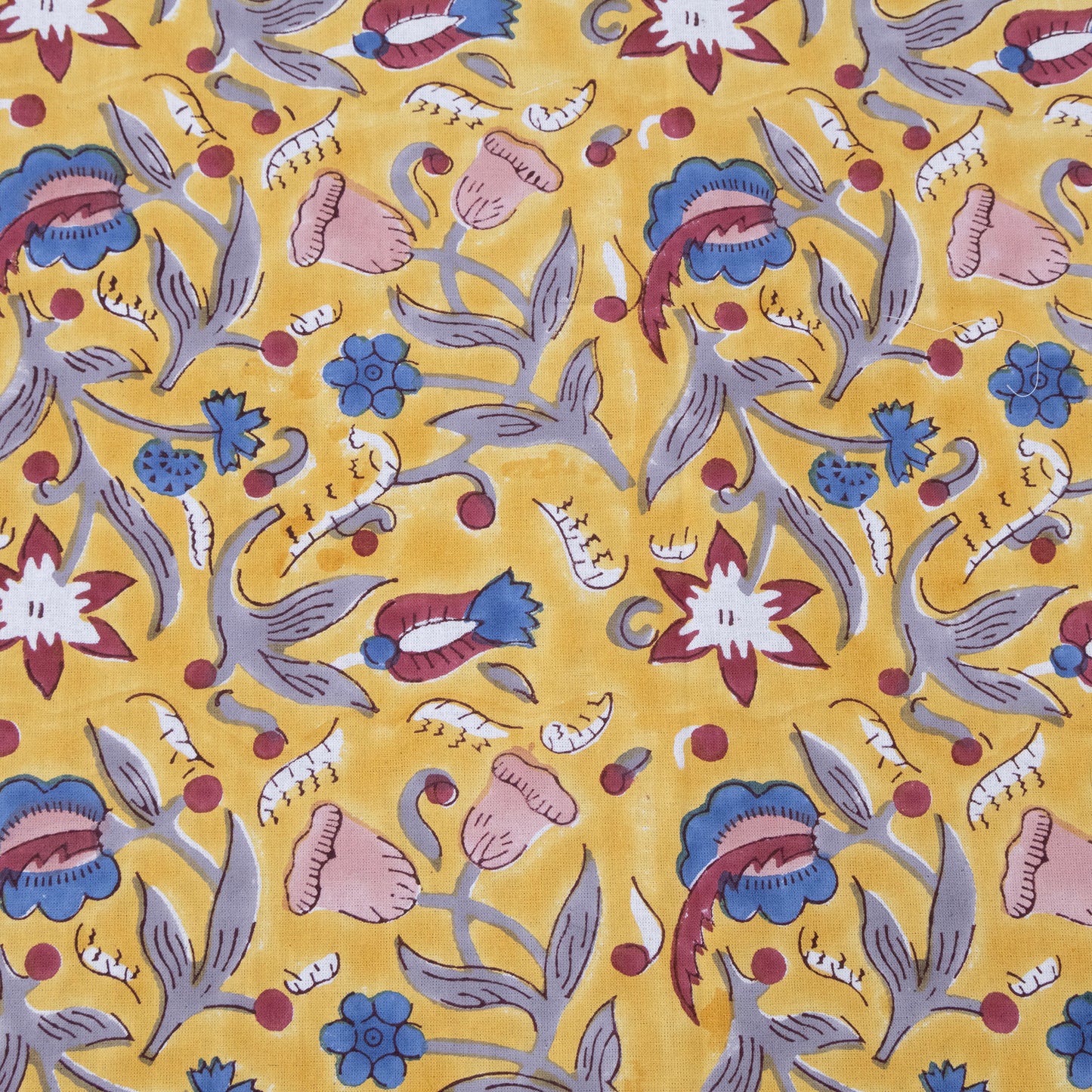 Indian Block Printed - Handmade Cotton Tablecloth - Old Gold With Floral Table Cover - My Store