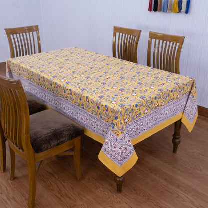 Indian Block Printed - Handmade Cotton Tablecloth - Old Gold With Floral Table Cover - My Store