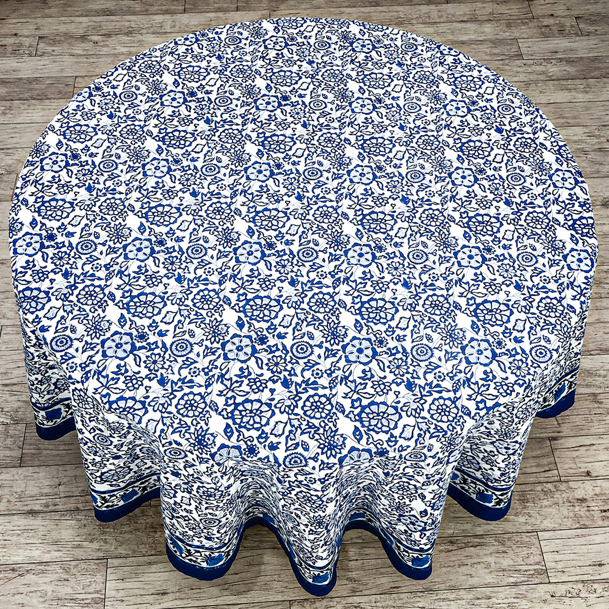 Blue and White Handmade Block Printed Round Tablecloth - My Store