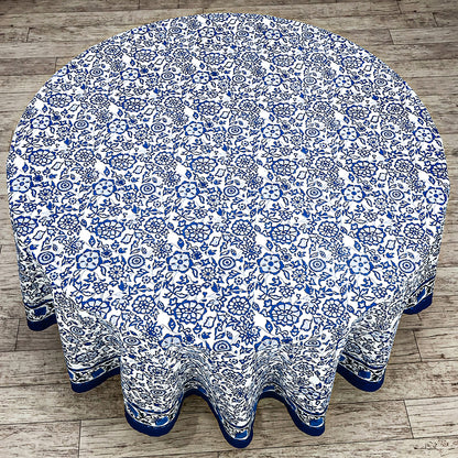 Blue and White Handmade Block Printed Round Tablecloth - My Store