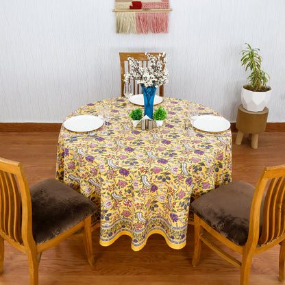 Floral Hand Block Printed Round Cotton Tablecloth - My Store