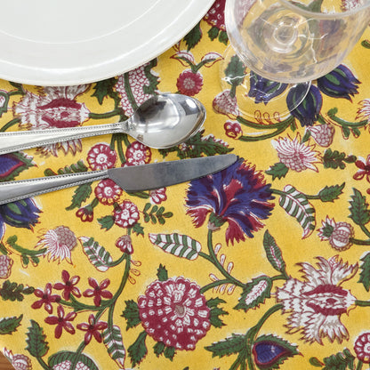 Floral Hand Block Printed Round Cotton Tablecloth - My Store