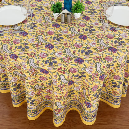 Floral Hand Block Printed Round Cotton Tablecloth - My Store