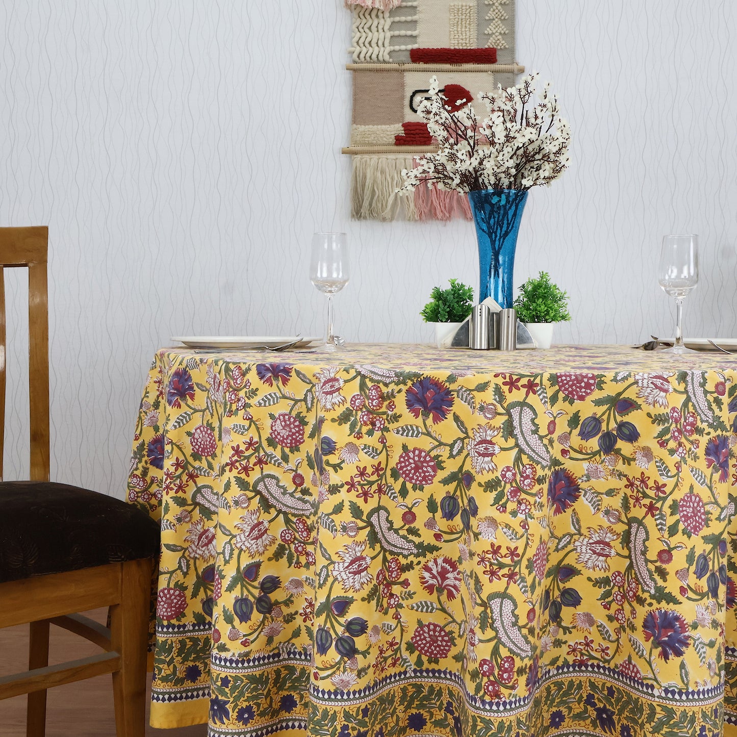 Floral Hand Block Printed Round Cotton Tablecloth - My Store