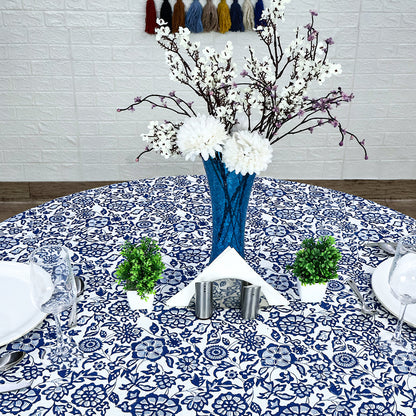 Blue and White Handmade Block Printed Round Tablecloth - My Store