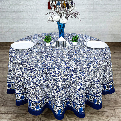 Blue and White Handmade Block Printed Round Tablecloth - My Store