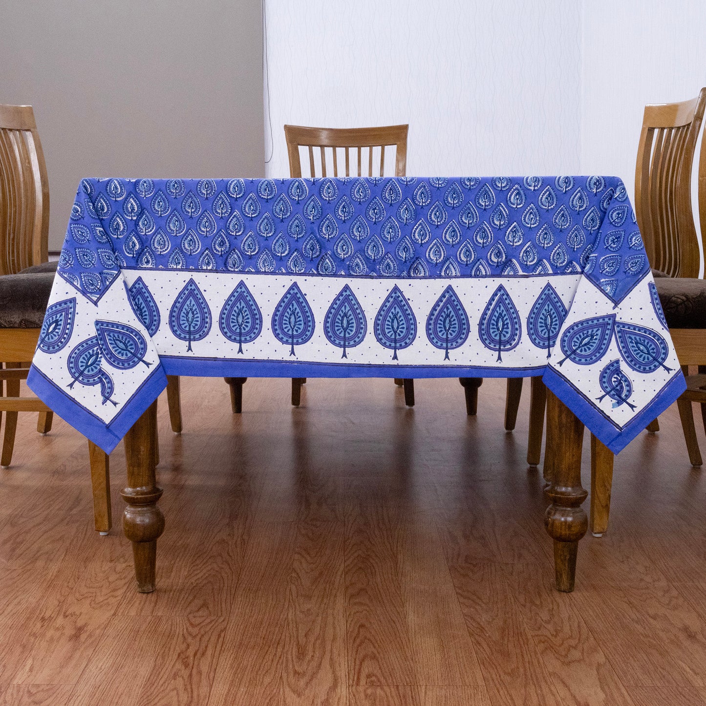 Indian Handmade Block Printed Cotton Purple and White Rectangle Tablecloth - My Store