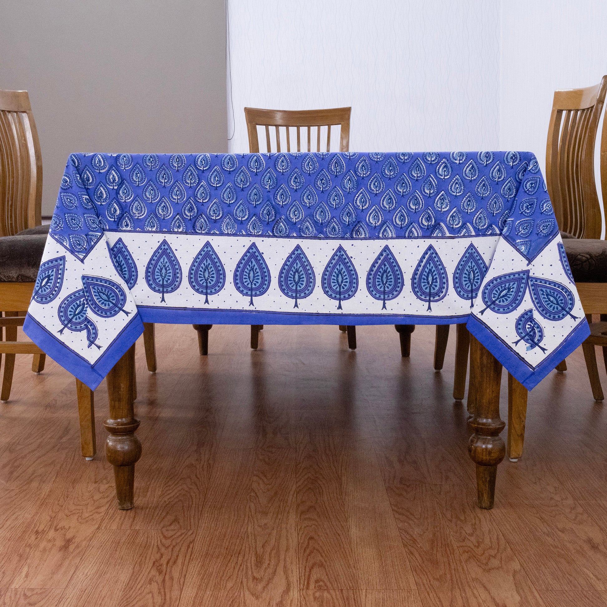 Indian Handmade Block Printed Cotton Purple and White Rectangle Tablecloth - My Store