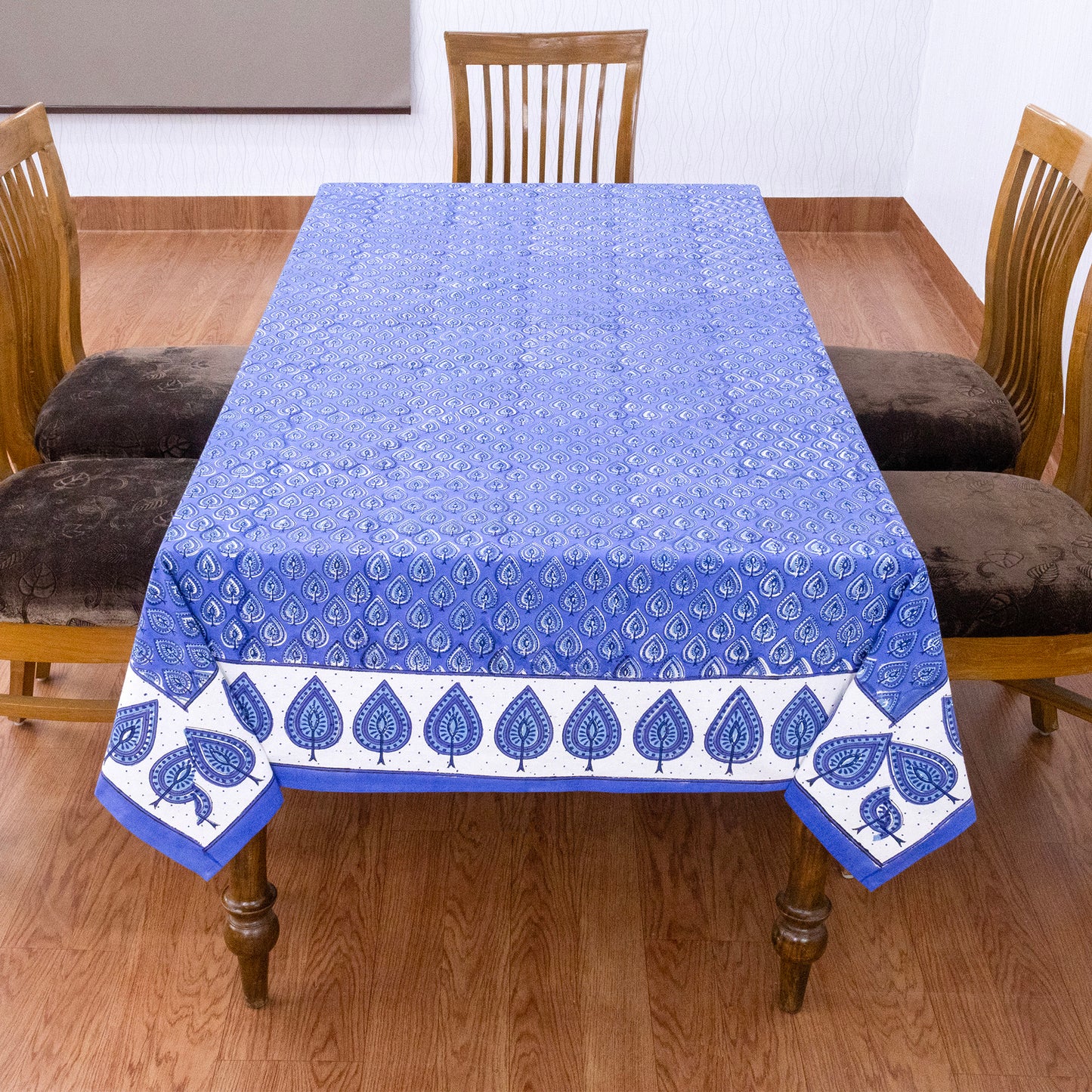 Indian Handmade Block Printed Cotton Purple and White Rectangle Tablecloth - My Store