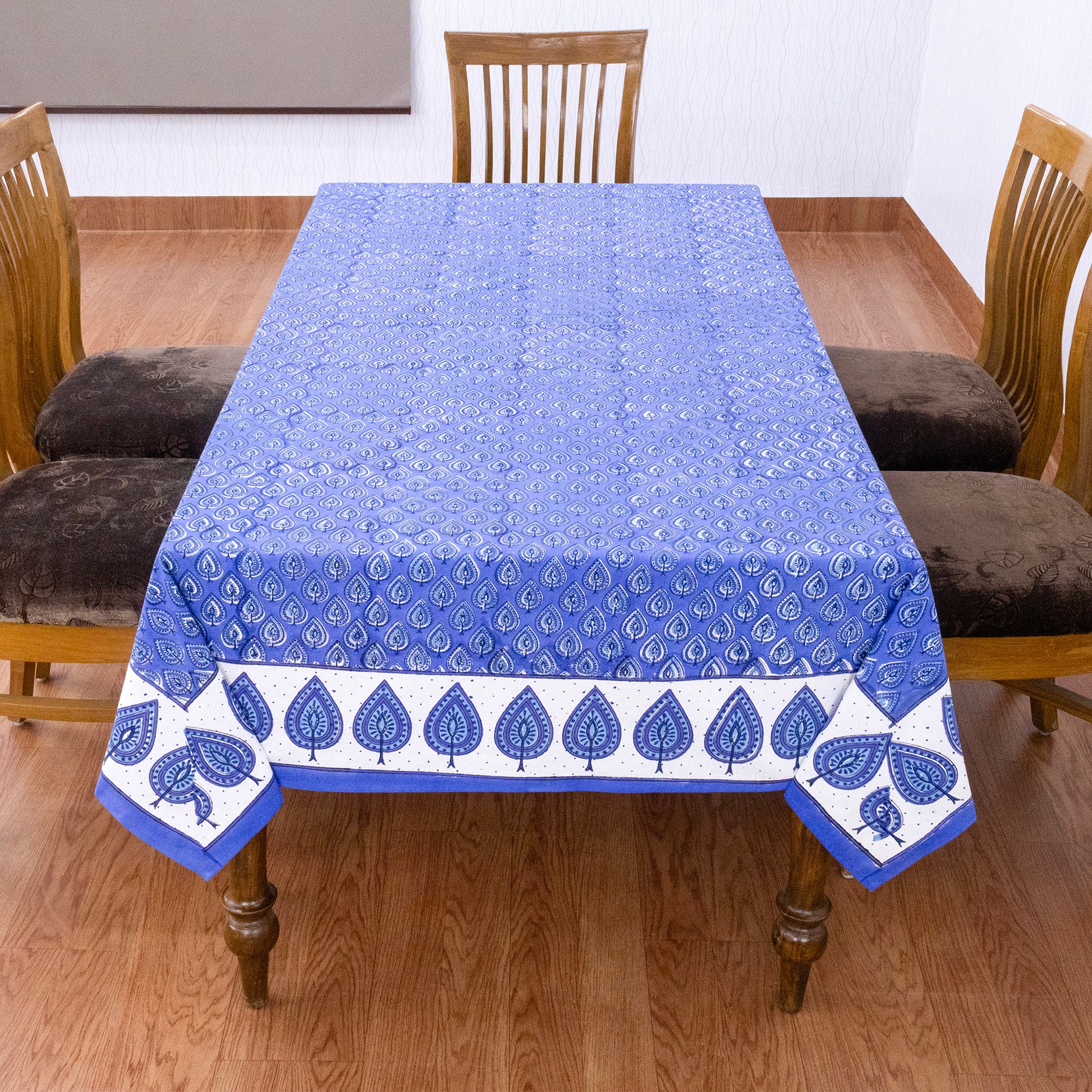 Indian Handmade Block Printed Cotton Purple and White Rectangle Tablecloth - My Store