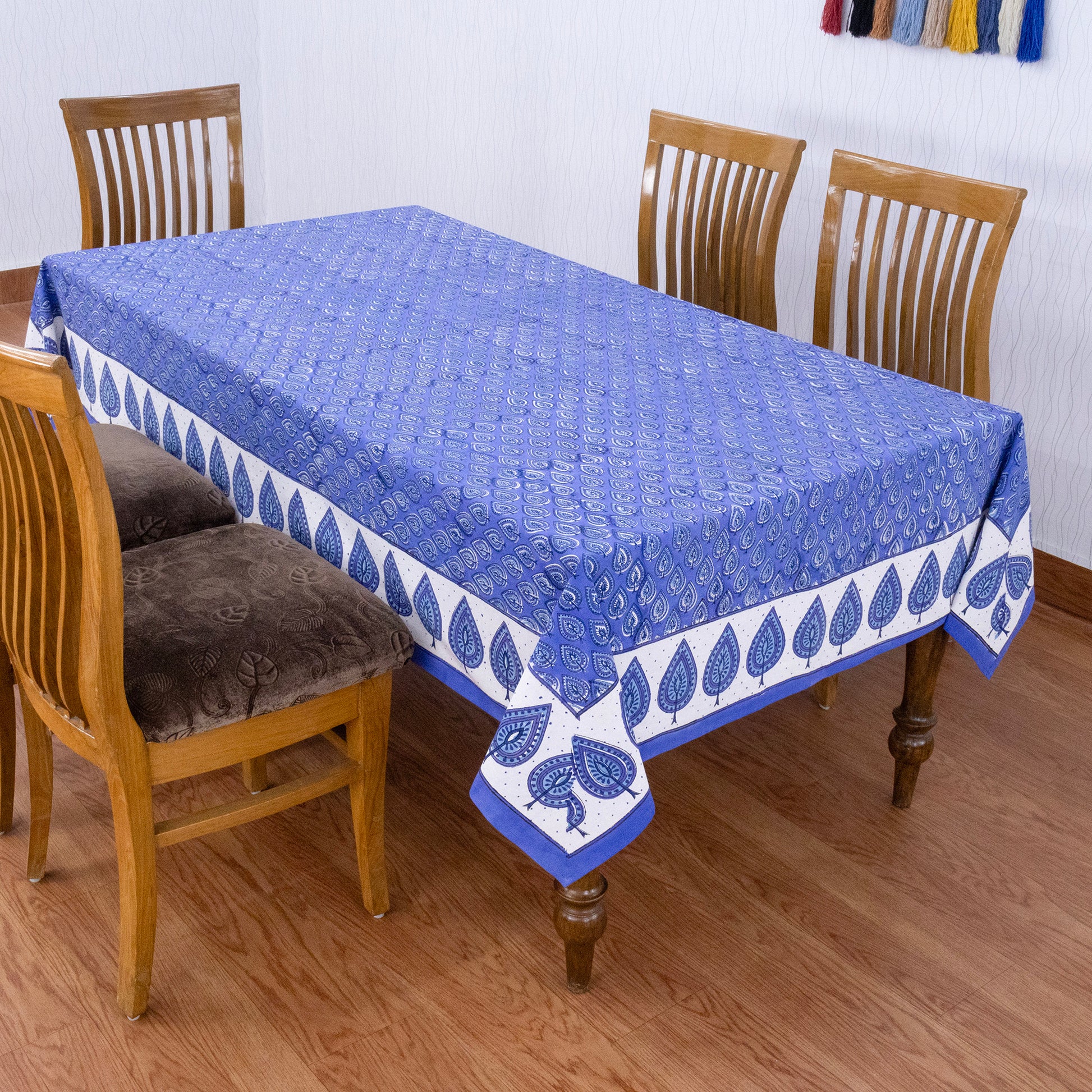 Indian Handmade Block Printed Cotton Purple and White Rectangle Tablecloth - My Store