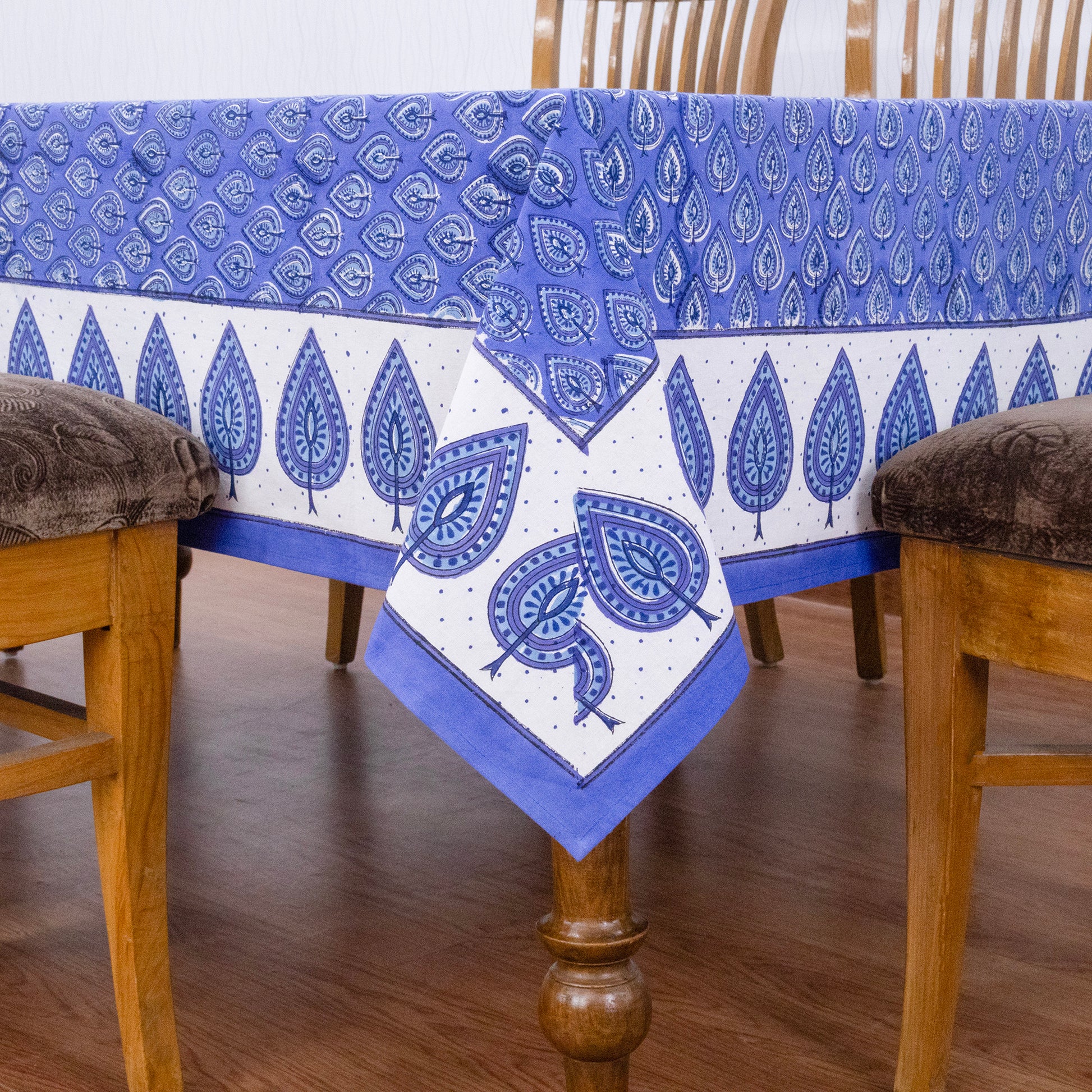 Indian Handmade Block Printed Cotton Purple and White Rectangle Tablecloth - My Store