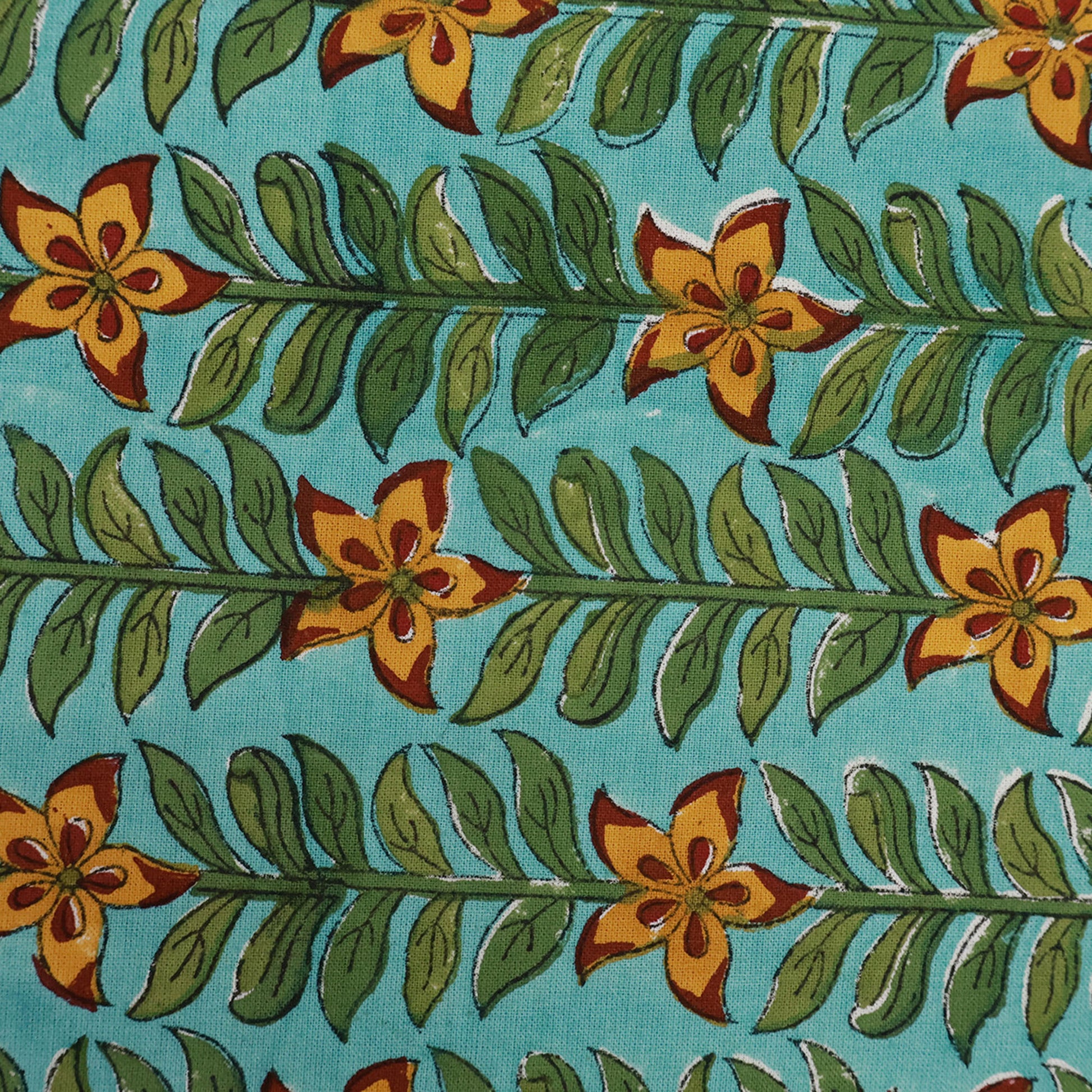 Green and Yellow Hand Block Printed Cotton Napkins Set Of 4 - My Store