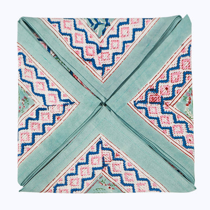 Green With Pink Hand Block Printed Cotton Napkins Set Of 4 - My Store