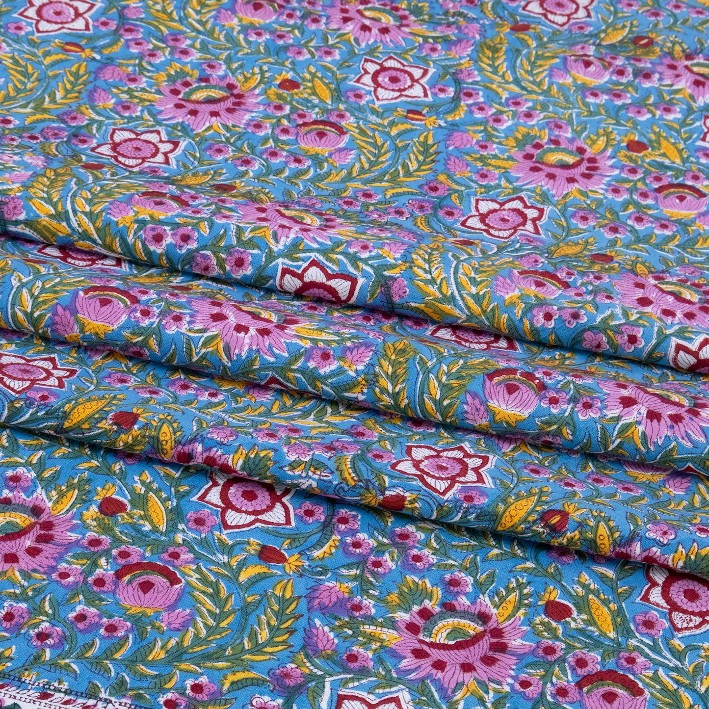 Cotton Bedsheet – Hand Block Floral Print – Green and Pink – King, Queen, Twin Sizes - My Store