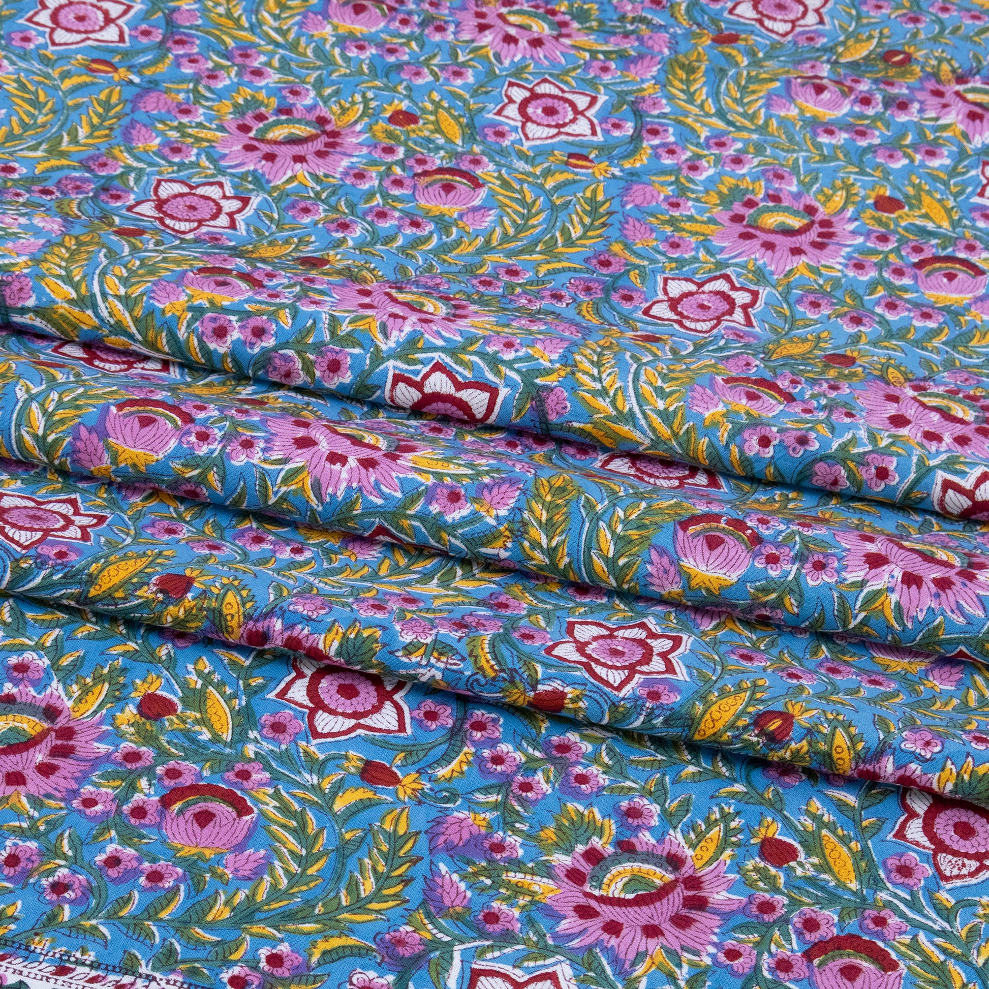 Cotton Bedsheet – Hand Block Floral Print – Green and Pink – King, Queen, Twin Sizes - My Store