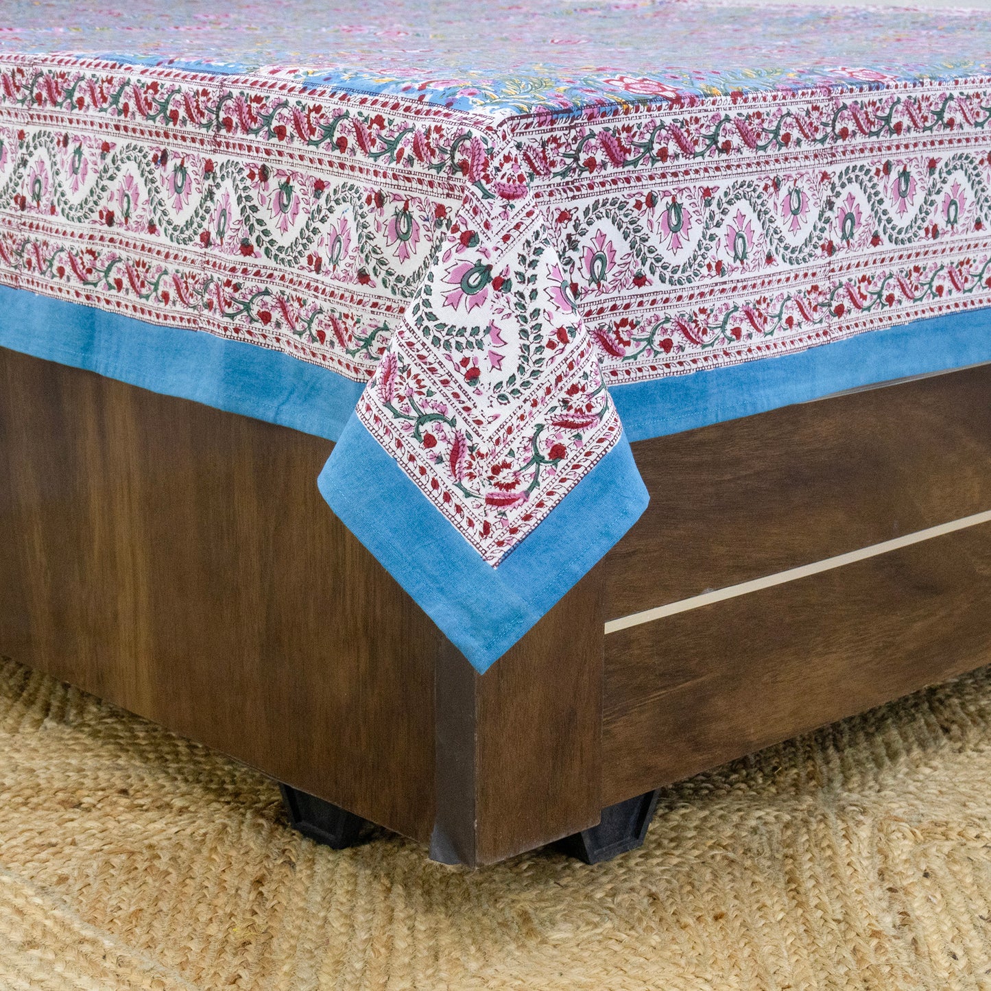 Cotton Bedsheet – Hand Block Floral Print – Green and Pink – King, Queen, Twin Sizes - My Store