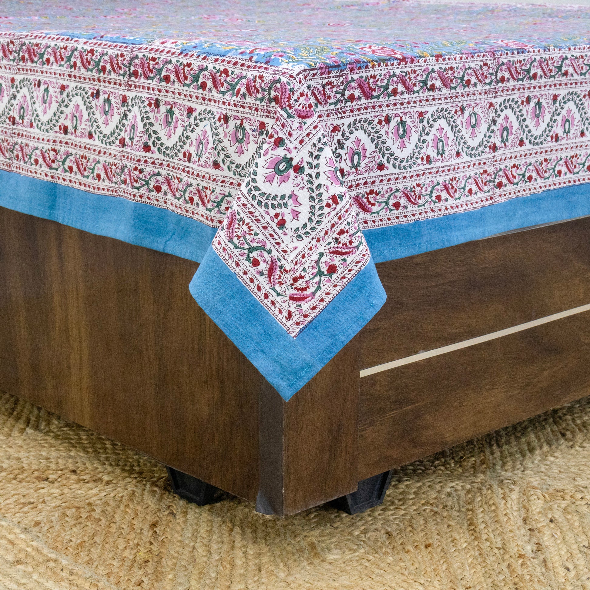 Cotton Bedsheet – Hand Block Floral Print – Green and Pink – King, Queen, Twin Sizes - My Store