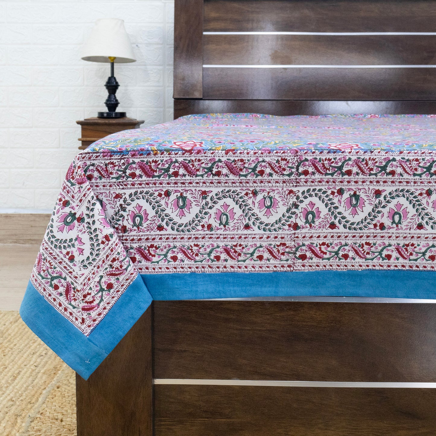 Cotton Bedsheet – Hand Block Floral Print – Green and Pink – King, Queen, Twin Sizes - My Store