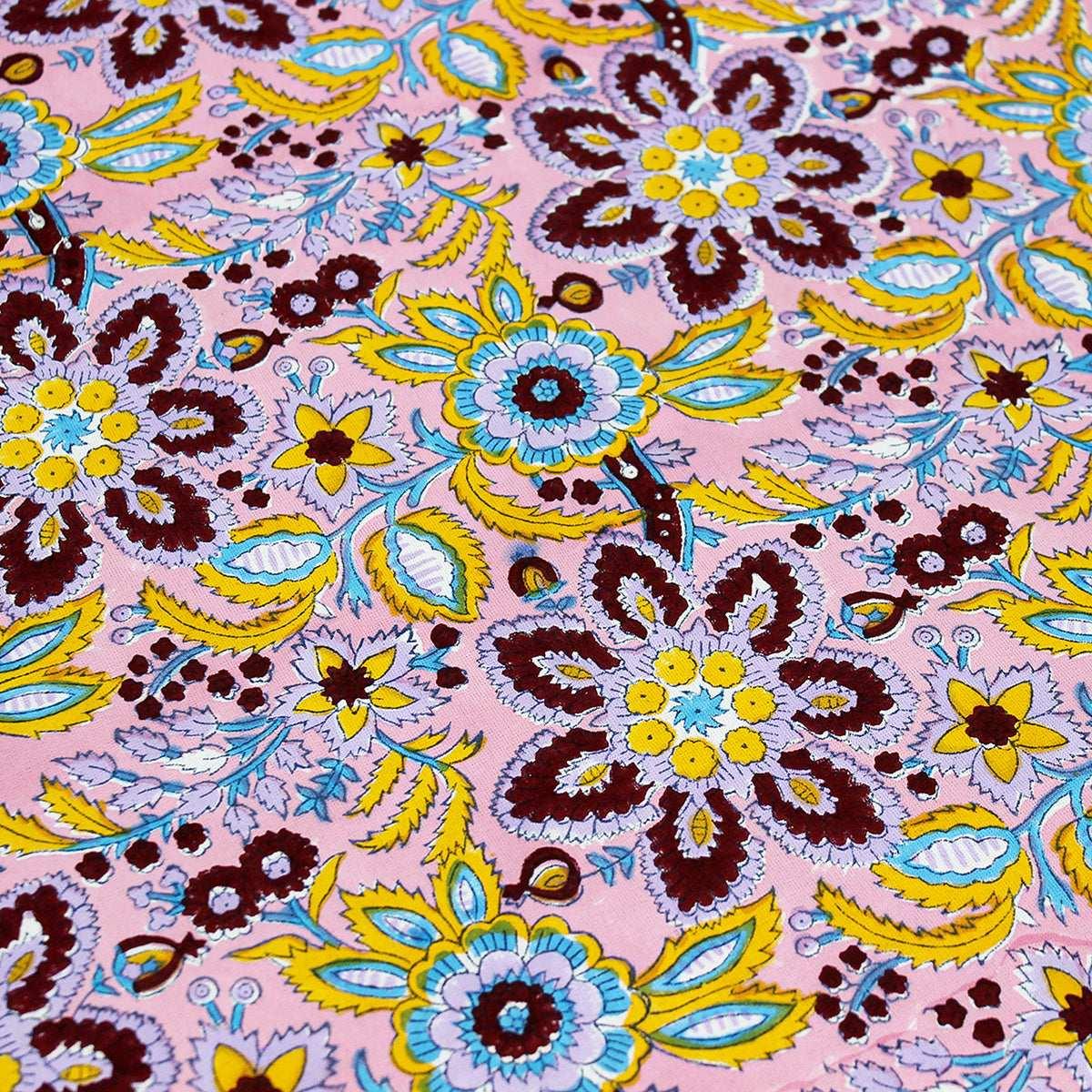 Pink and Blue Round Table Cloth, Indian Block Printed - My Store