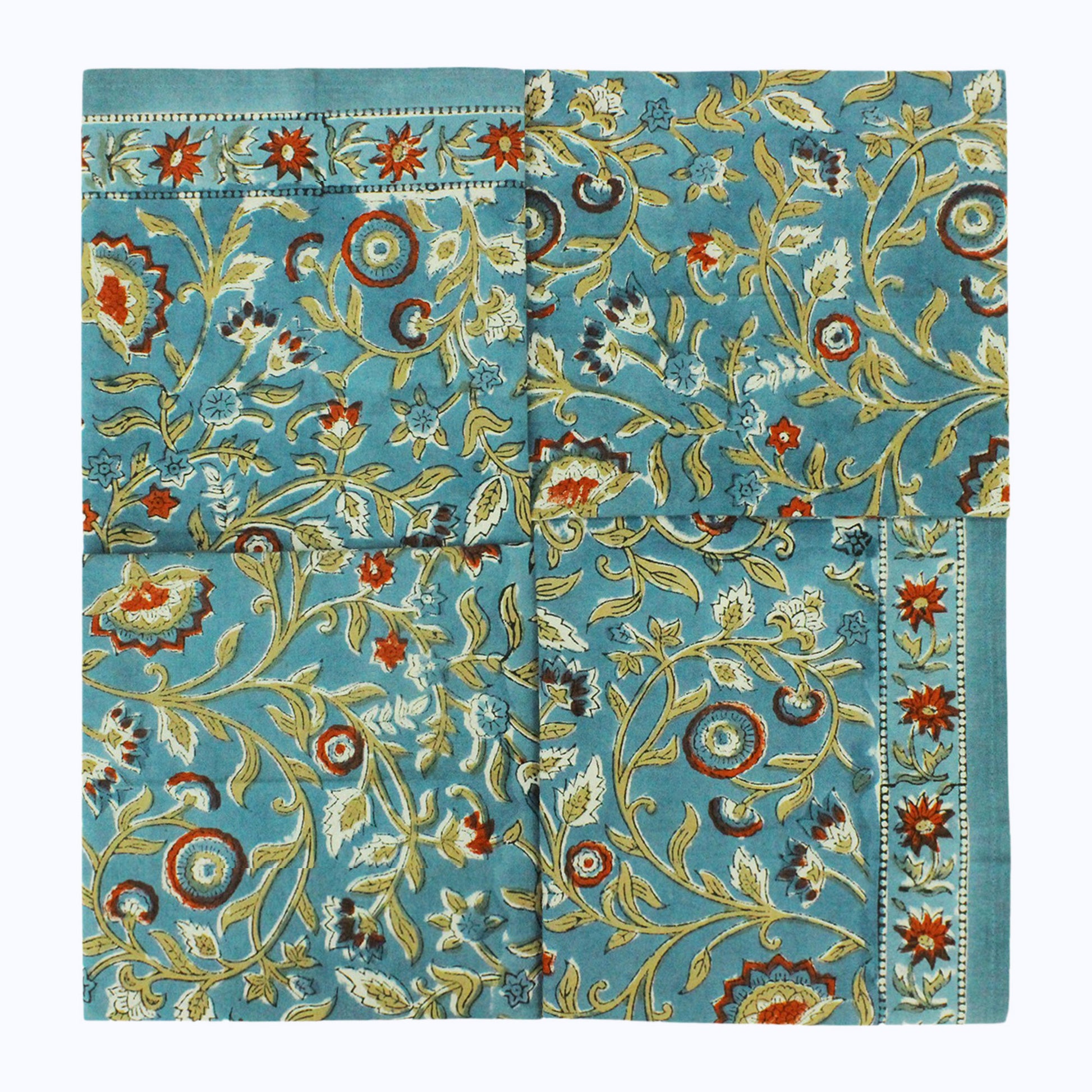 Blue and Red Hand Block Printed Cotton Set Of 4 Napkins - My Store