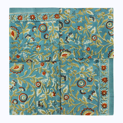 Blue and Red Hand Block Printed Cotton Set Of 4 Napkins - My Store