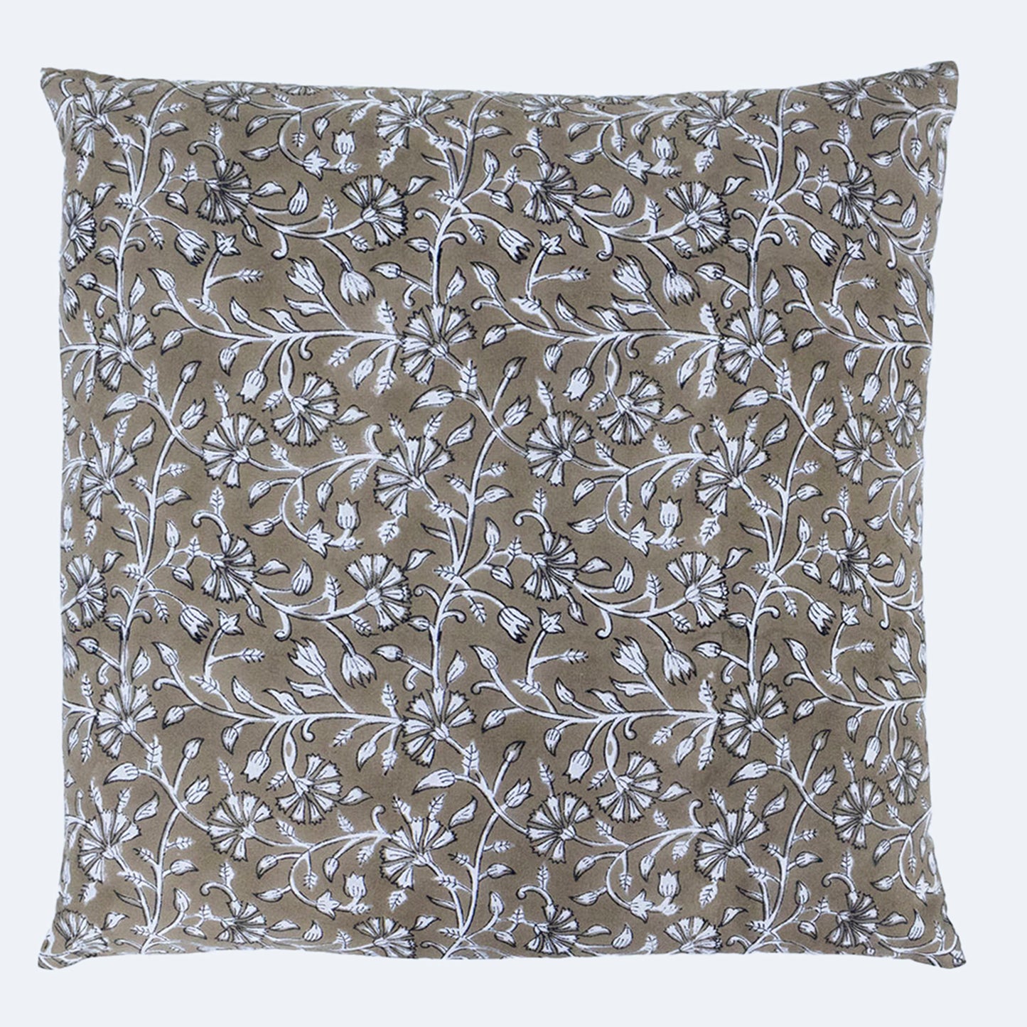 Brown Floral Block Print Cushion Cover | Handcrafted Cotton Throw Pillow Cover