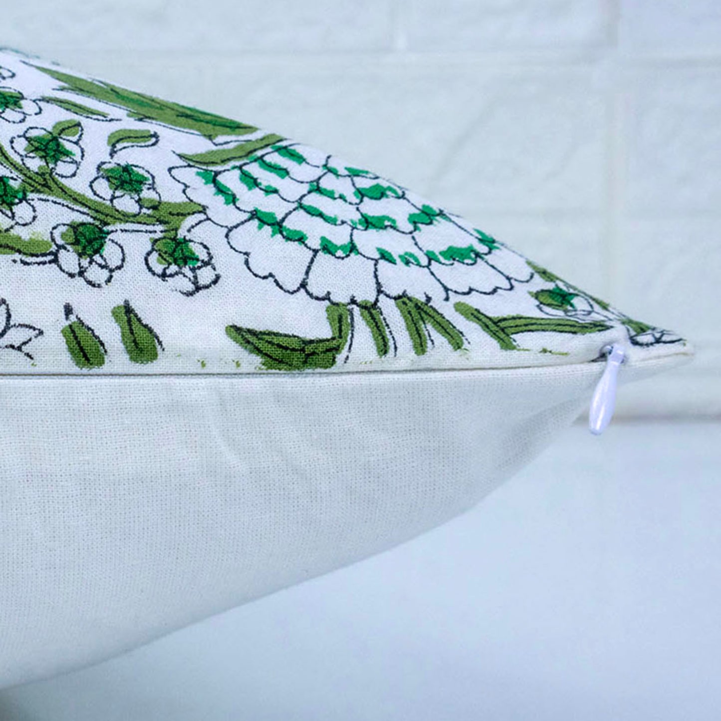 Green Floral Cotton Cushion Cover | Hand Block Print Decorative Pillow Cover | Indian Boho Sofa Cushion Case
