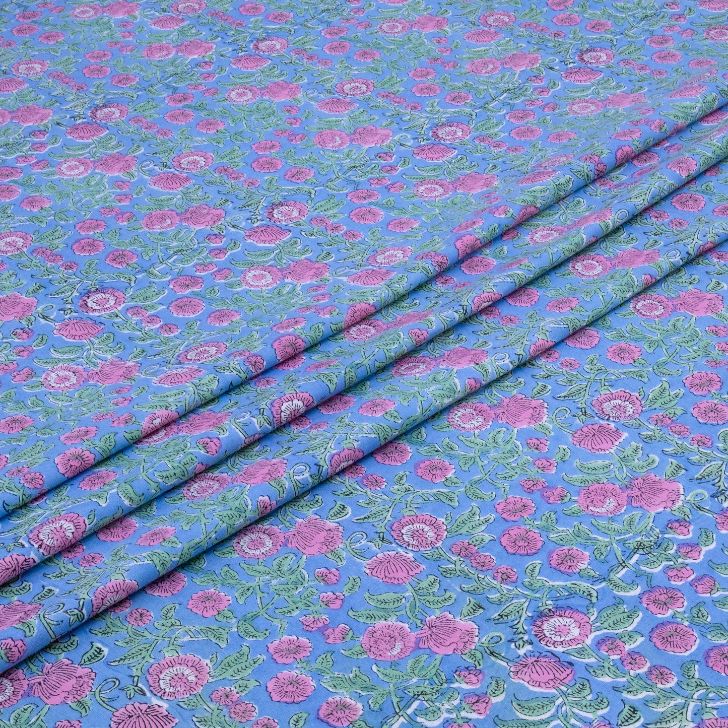 Indian Handmade Block Printed Blue nd Pink Floral Pattern Cotton Bed sheet For living Room, Kids Room - My Store